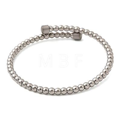 304 Stainless Steel Round Beaded Bangles for Women BJEW-D436-01P-1