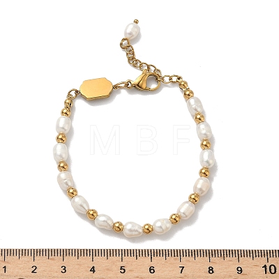 304 Stainless Steel & Natural Freshwater Pearl Beaded Bracelets for Women BJEW-B162-02G-1