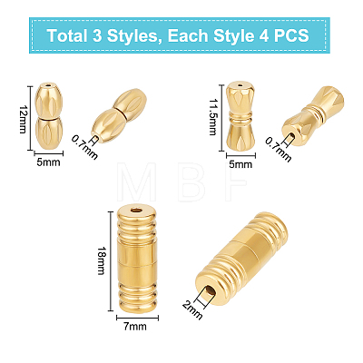 Unicraftale 12Pcs 3 Styles 304 Stainless Steel Screw Clasps Sets STAS-UN0050-11-1