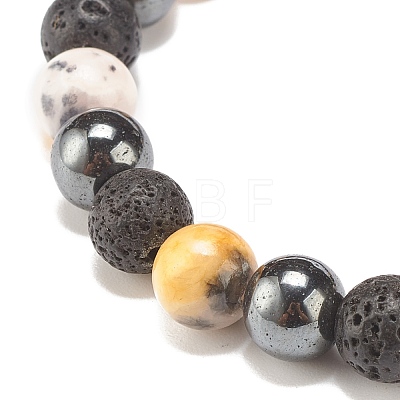 Gemstone & Lava Rock & Synthetic Hematite Round Beaded Stretch Bracelet BJEW-JB07972-1