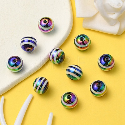 10Pcs Rainbow Color Stripe Resin Beads RESI-YW0001-27B-1