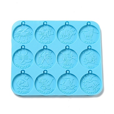 12 Constellations Flat Round DIY Pendant Silicone Molds DIY-G062-A01-1