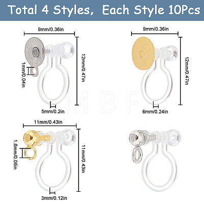 SUNNYCLUE 40Pcs 4 Styles Plastic U Type Clip-on Earring Component STAS-SC0007-60-1