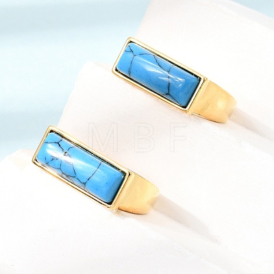 Brass with Synthetic Turquoise Cuff Open Rings for Women GG-CBA0B5A-04G-06-1
