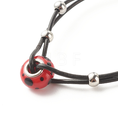 Lampwork Big Rondelle Link Bracelet with Cowhide Leather Cord for Women BJEW-JB07848-1