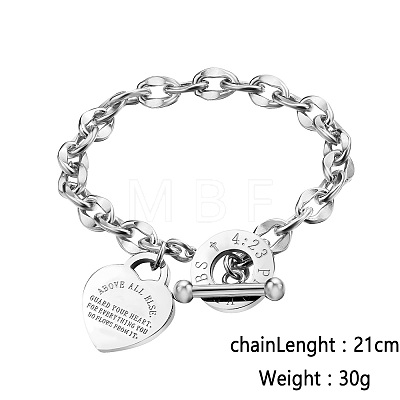 Stainless Steel Love Heart Charm Bracelets for Women CI7367-3-1