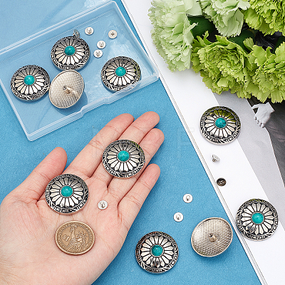 Gorgecraft 10Pcs 1-Hole Alloy & Turquoise Buttons FIND-GF0003-47-1