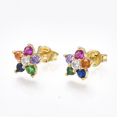 Brass Micro Pave Cubic Zirconia Ear Studs X-EJEW-S201-49-1