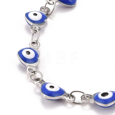 Enamel Heart with Evil Eye Link Chains Bracelet BJEW-P271-07P-04-1