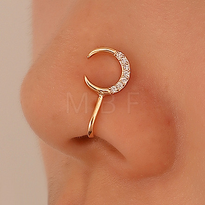 Brass Micro Pave Clear Cubic Zirconia Moon Clip on Nose Rings WGC90A3-01-1