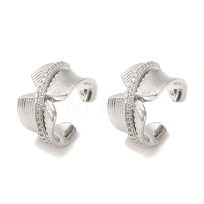 Rack Plating Brass Micro Pave Clear Cubic Zirconia Cuff Earrings for Women EJEW-P280-02P-1