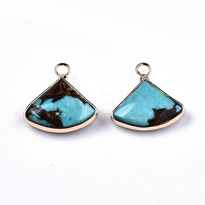 Fan Assembled Natural Bronzite and Synthetic Turquoise Pendants G-N330-023-A01-1
