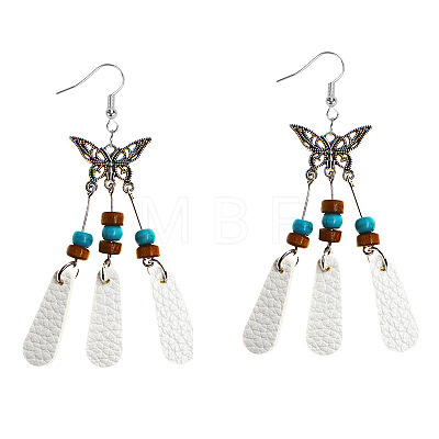 Iron & PU Imitation Leather Teardrop with Butterfly Dangle Earrings WG3DA57-01-1