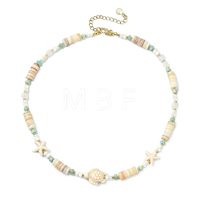 Ocean Starfish Turtle Dyed Synthetic Turquoise & Natural Amazonite & Rose Quartz & Shell Heishi Beaded Necklaces for Women NJEW-JN06096-1
