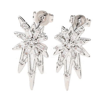 Star Brass Micro Pave Clear Cubic Zirconia Stud Earrings EJEW-D351-08P-1