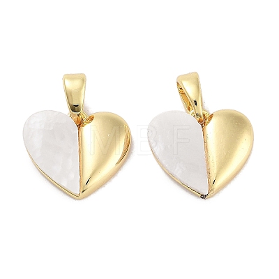 Brass Pave Natural Shell Peach Heart Charms KK-C051-21G-1