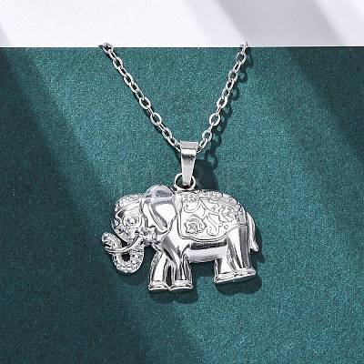 Elephant 304 Stainless Steel Pendant Necklaces NJEW-H059-06P-1