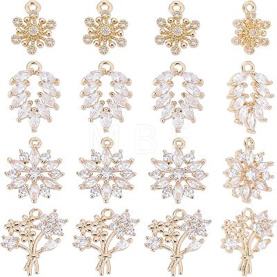 16pcs 4 Style Rack Plating Brass Micro Pave Clear Cubic Zirconia Charms ZIRC-NB0001-85-1