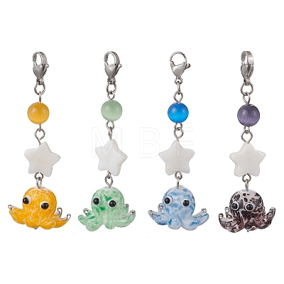 4Pcs Handmade Lampwork Octopus Pendant Decorations HJEW-TA00430-1