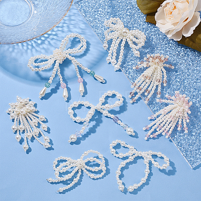 8Pcs 8 Style Handmade Imitation Pearl Beaded Flower & Bowknot Ornament Accessories DIY-FG0003-40-1