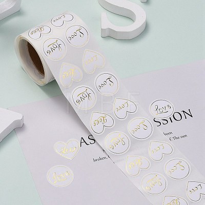 Heart and Flat Round with Word Love Valentine's Stickers Self Adhesive Tag Labels DIY-E023-05-1