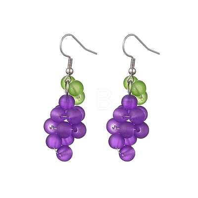 Grape 304 Stainless Steel Glass Dangle Earrings EJEW-JE06758-1