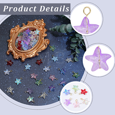 100Pcs Starfish Gradient Color Baking Paint Transparent Glass Pendants PALLOY-BM00031-1