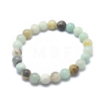 Natural Flower Amazonite Bead Stretch Bracelets X-BJEW-K212-A-007-1