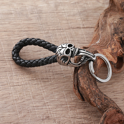 Viking Braided Skull PU Leather Keychains HZ0628-1