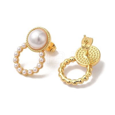 Rack Plating Brass with ABS Plastic Pearl Stud Earrings for Women EJEW-G403-09G-1