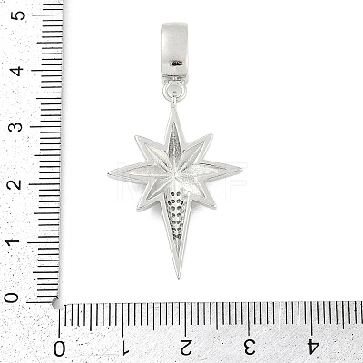 Brass Micro Pave Clear Cubic Zirconia Star European Dangle Charms KK-Z090-03P-1