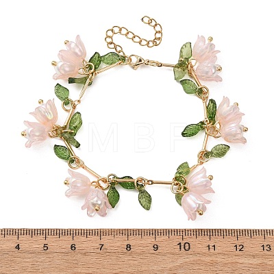 Flower Leaf Shell Pearl & Acrylic Charm Bracelets BJEW-TA00535-03-1