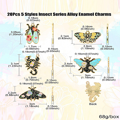 20Pcs 5 Styles Insect Series Alloy Enamel Pendants ENAM-CJ0005-40-1