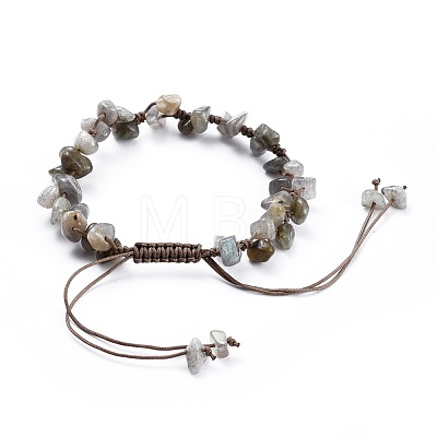 Adjustable Natural Labradorite Chip Beads Braided Bead Bracelets BJEW-JB04392-04-1