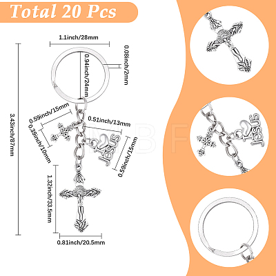 20Pcs Alloy Cross with Holy Pendant Keychains KEYC-SC00055-1