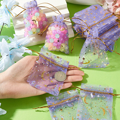 30Pcs Gold Stamping Moon Star Organza Drawstring Gift Bags ABAG-TA0002-21H-1