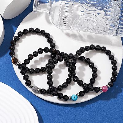 4Pcs 4 Styles Natural Gemstone Beads Stretch Bracelets Sets BJEW-JB11011-1