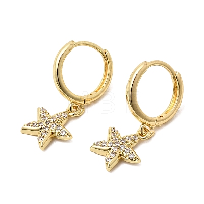 Starfish Brass Micro Pave Clear Cubic Zirconia Hoop Earrings EJEW-H180-28G-1
