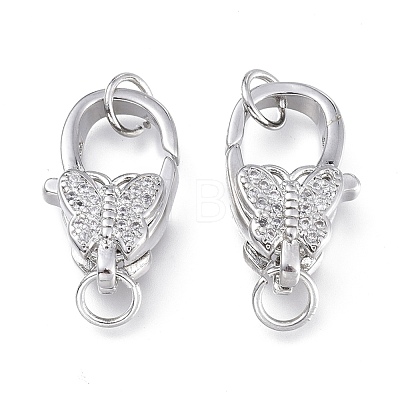 Brass Micro Pave Clear Cubic Zirconia Lobster Claw Clasps ZIRC-Q024-17P-1