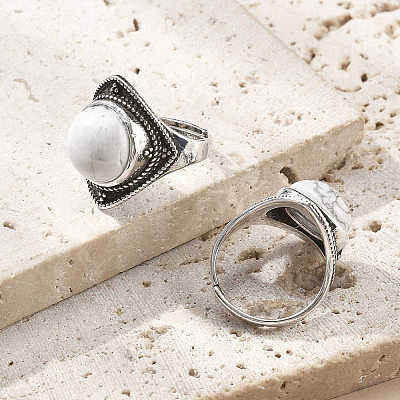 Natural Howlite Adjustable Rings G-P560-03AS-01-1