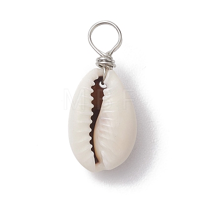 Natural Cowrie Shell Pendants PALLOY-JF02681-02-1