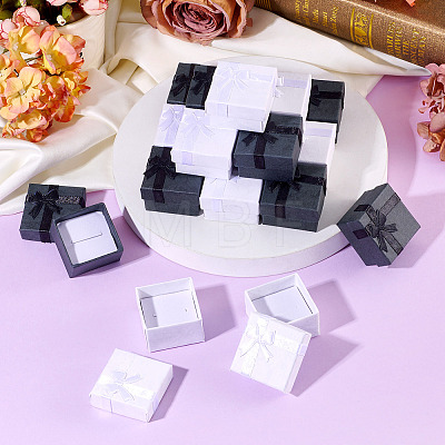 12Pcs 2 Colors Square Paper Jewelry Ring Gift Storage Boxes CON-TA0001-18-1