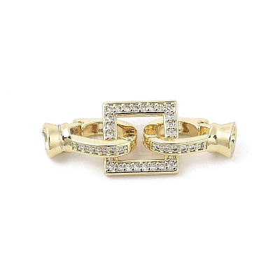 Brass Micro Pave Clear Cubic Zirconia Fold Over Clasps KK-U059-18G-1