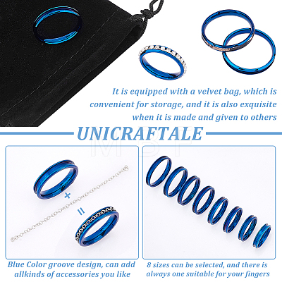 Unicraftale 201 Stainless Steel Grooved Finger Ring for Women Men RJEW-UN0002-51B-BU-1