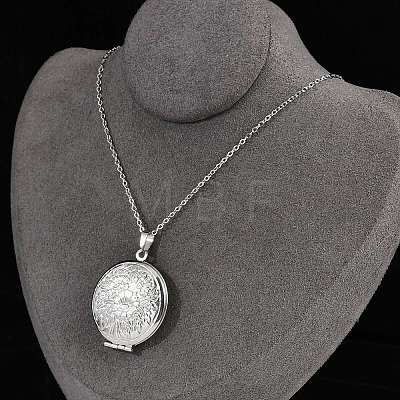 Anti-Tarnish 304 Stainless Steel Flat Round Locket Pendant Cable Chain Necklaces for Women NJEW-M050-04A-P-1