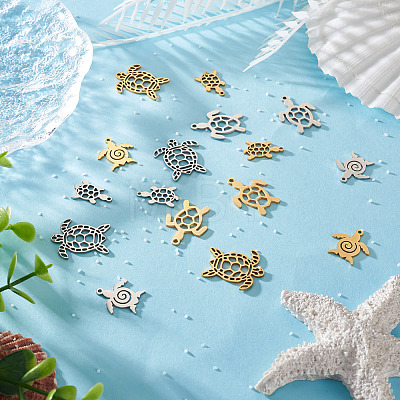 16Pcs 8 Style 201 Stainless Steel Filigree Joiners Links & Pendants STAS-PJ0001-37-1
