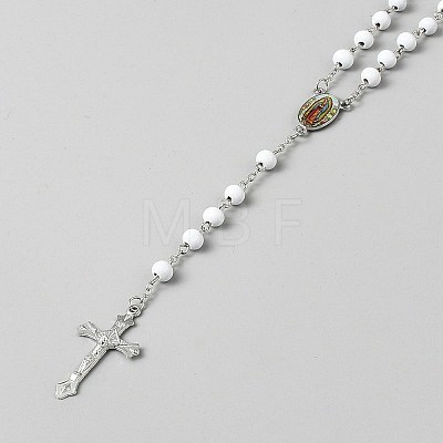Religious Rondelle Resin Rosary Bead Necklaces NJEW-WH0013-72B-1