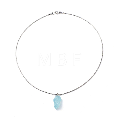 Natural Aquamarine Irregular Rough Nugget Pendant Necklace with 304 Stainless Steel Snake Chains NJEW-JN04021-1