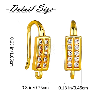 10 Pairs Brass Micro Pave Clear Cubic Zirconia Earring Hooks ZIRC-SZ0005-12-1
