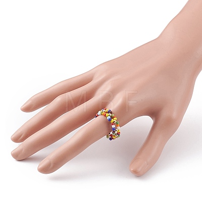 Round Opaque Glass Seed Beaded Finger Rings RJEW-JR00318-02-1